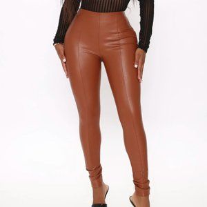 Backin' It Up Faux Leather Leggings - Cognac
